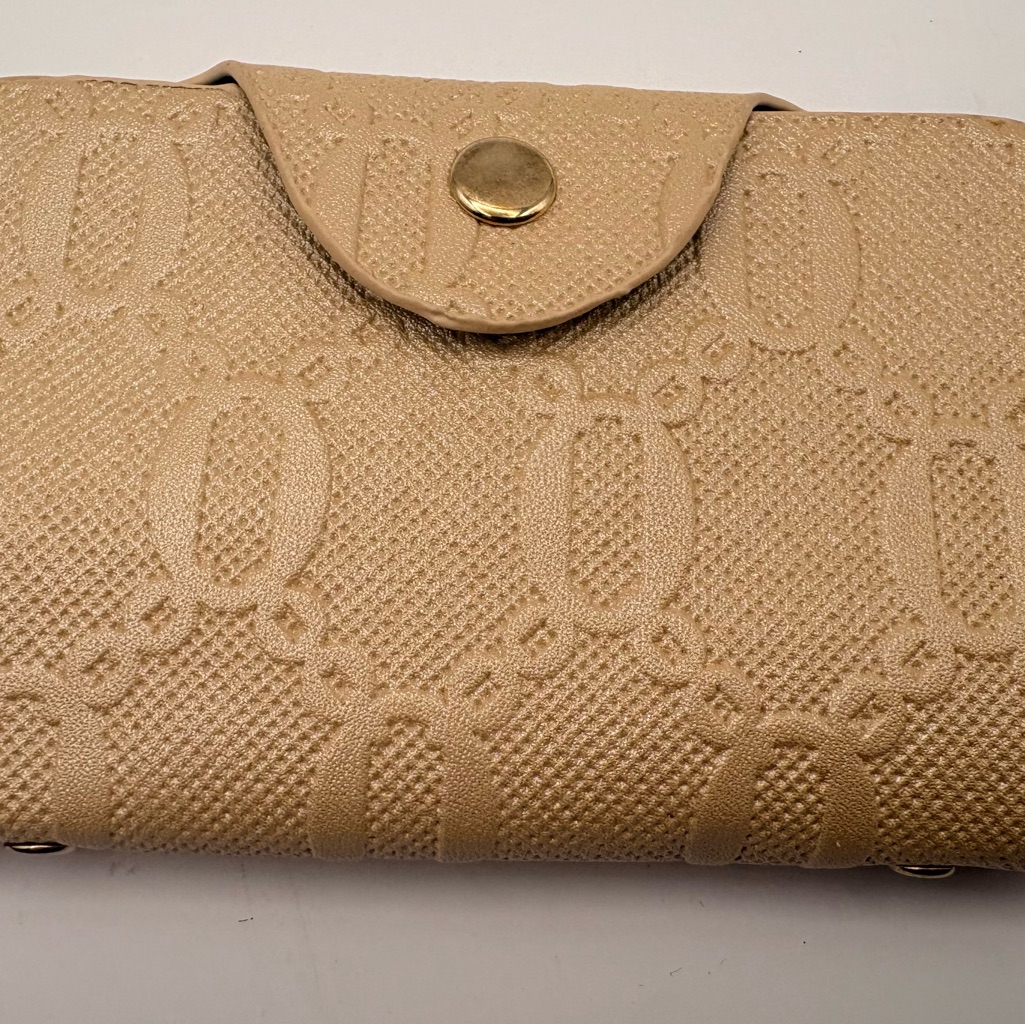 Beige Embossed Geometric Pattern Snap Closure Womens Credit Card Wallet Holder
